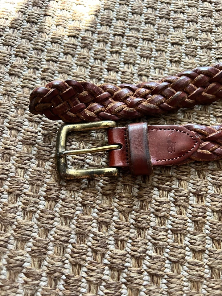 Polo Ralph Lauren Marrón Trenzado Cuero Latón Hebilla Vaqueros Cinturón 90 32 34 36 Foto 2 de 4