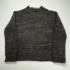 Nautica Lambswool Heavy Knit Mens Sweater L Brown Blue Pullover Sweatshirt Retro