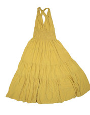 La Miel Dress Womens Medium Yellow Tiered Sleeveless Ruffle Boho Summer Beach