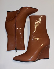 Botines al tobillo AZALEA WANG para mujer marrón imitación cuero charol cremallera 8,5