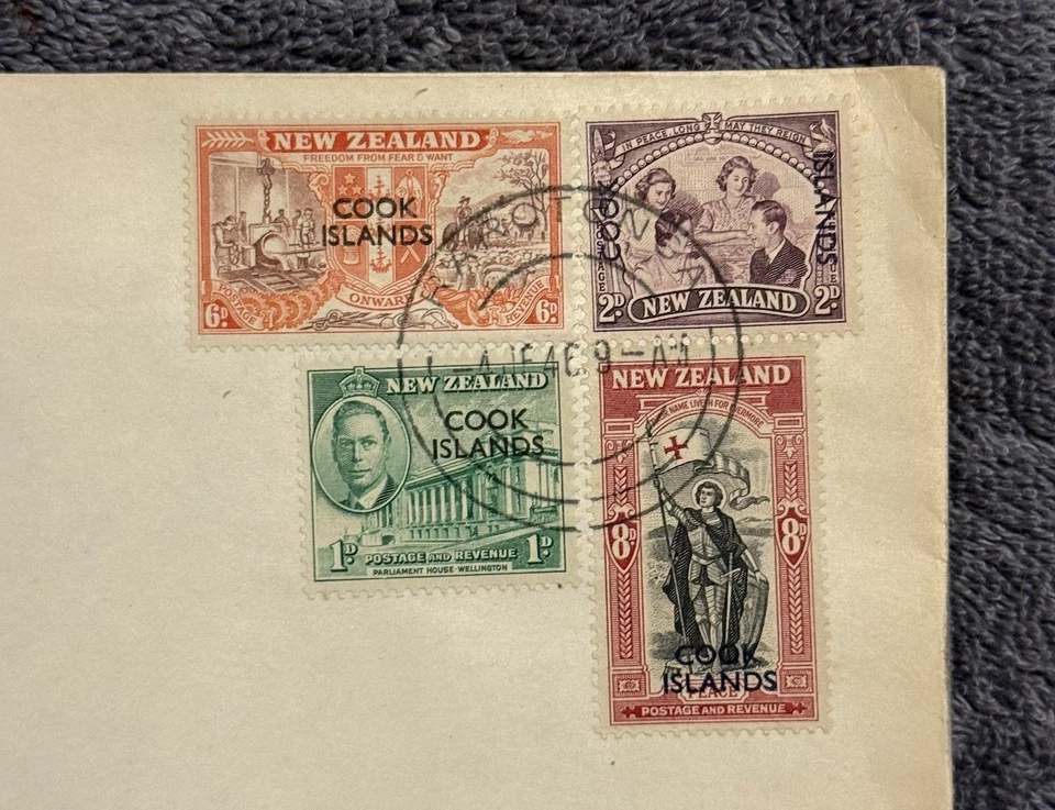 1946 Niue & Cook Islas Primer Día Cubiertas Segunda Guerra Mundial Peace Set - Raro NZ Sobreimpresiones Foto 3 de 4