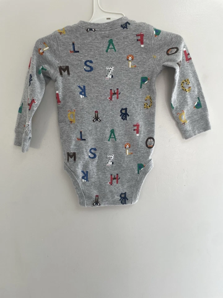 Carter's Baby Boys Colorful Animal Letters Henley Long Sleeve Bodysuit Gray 12M - Image 4 of 4
