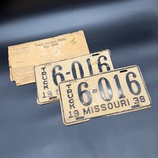1938 Missouri Truck License Plate Pair Original Envelope Vintage Transportation
