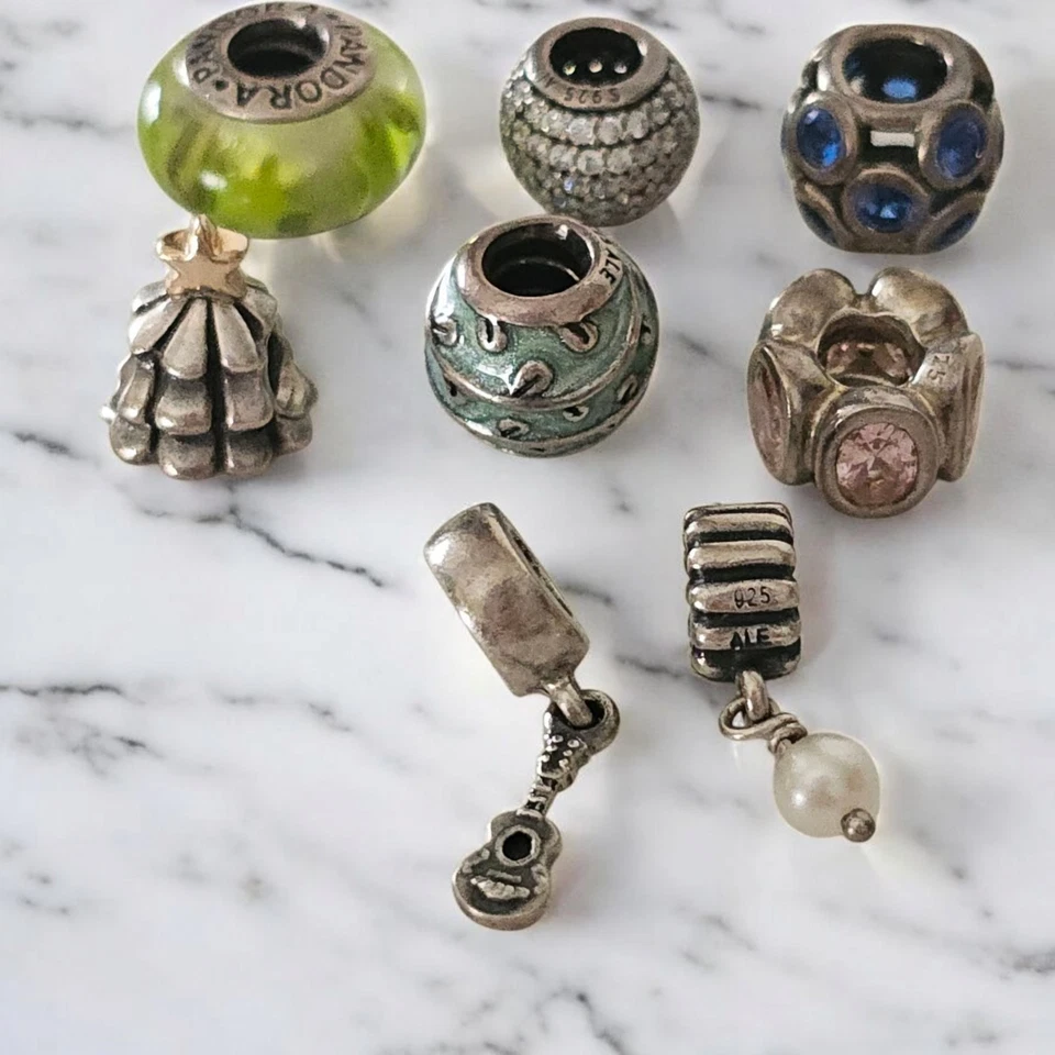 Pandora Pave Luces Rosa Ovalado Azul Árbol de Navidad Estrella Verde Vides Guitarra Perla Dije Foto 4 de 4