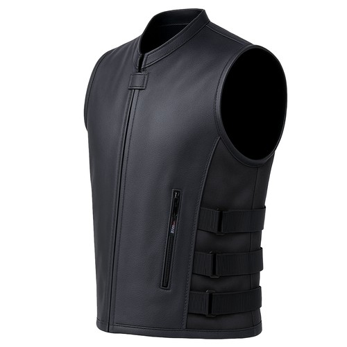 Nuevo Chaleco de Cuero de Vaca Real para Hombre Motocicleta Ajustable Elegante con Armadura CE - Imagen 34 de 40
