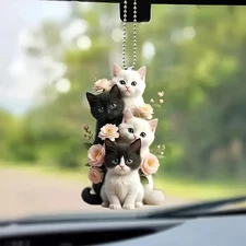 Acrylic Cat Floral Hanging Ornament for Car Rearview Mirror, Bags&Keychains
