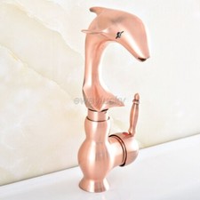 Red Copper Dolphin Single Hole Bathroom Swivel Mixer Tap Vanity Basin Faucet