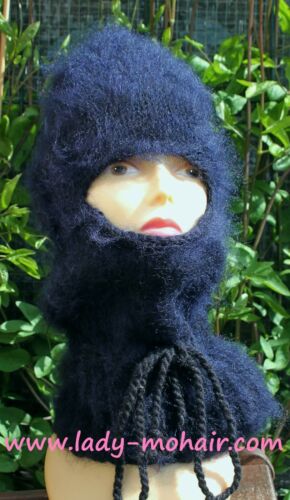 Mohair Balaclava Balaklava floue épaisse poil long bonnet bleu-noir - Photo 1/1