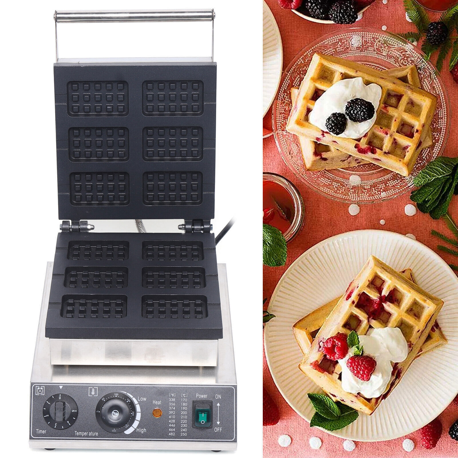 Belgian Pie Machine Commercial 6pcs Electric Nonstick Waffle