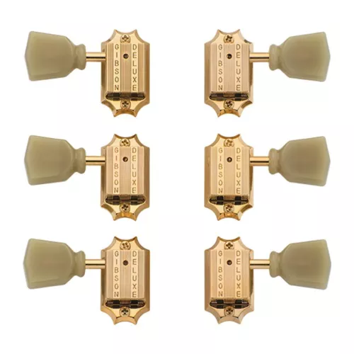 Gibson Deluxe Tuners 3 x 3 Kluson Style with Bolt Bushing (Gold, Green Key)
