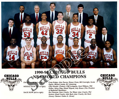 1990 - 91 NBA Champion Chicago Bulls Team Picture with Names 8 X