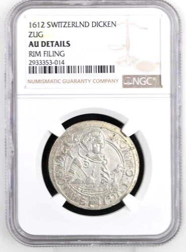 1612 Swiss Canton Zug Dicken, NGC AU Details-Edge Filed, KM-20, Switzerland