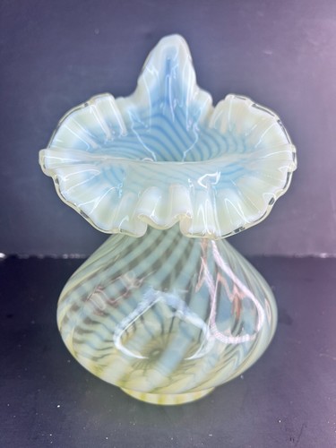 Fenton Topas Vaseline Opalescent Jack in Pulpit Vase Optic Swirl (Star Mark) - Bild 2 von 10