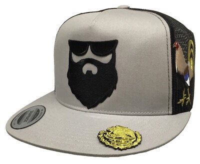 EL SEÑOR DE LA BARBA 3 LOGOS MEXICO FEDERAL HAT SILVER BLACK MESH CHAPO GUZMÁN