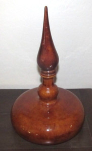 Vintage MCM Brown Art Pottery Glaze Ceramic Genie Decanter Bottle Steeple Top