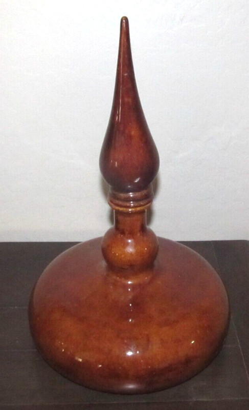 Vintage MCM Brown Art Pottery Glaze Ceramic Genie Decanter Bottle Steeple Top