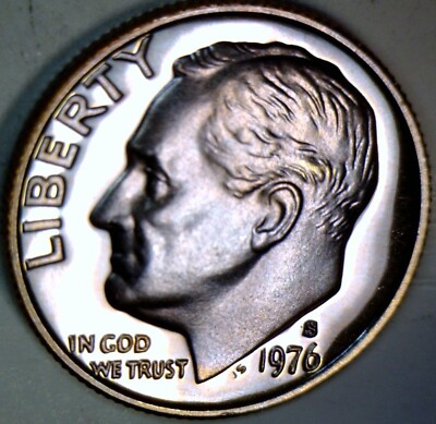 1976s GEM PROOF BICENTENNIAL Roosevelt Dime Coin NICE PURPLE TONED