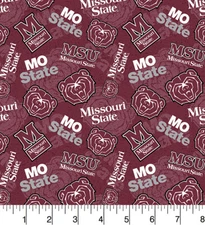 Missouri State Bears Cotton Fabric with Tone on Tone Print-Sold by the Yard