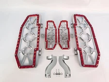 Chrome & Red Aluminum Front Floorboard+Rear FootPeg Kit For Harley Touring 93-23