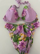 Venus Rare Vintage Bikini Floral Gingham U/W C Top Bottoms L Moderate Perfect