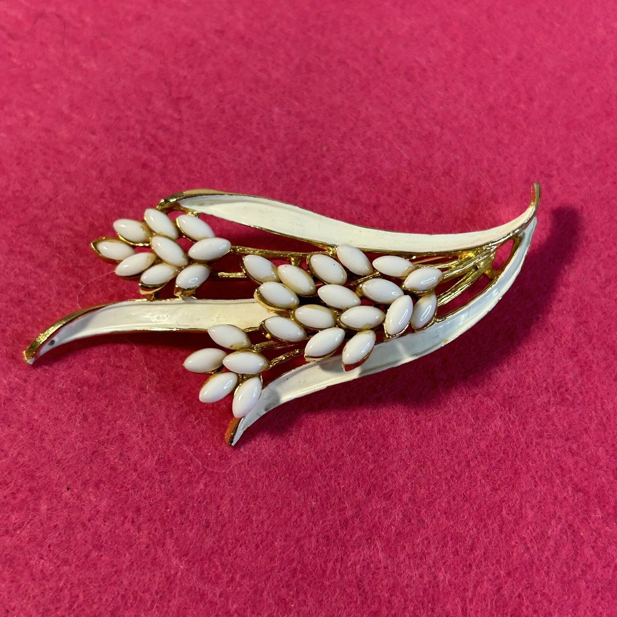 Arthur Pepper Brooch Pin White Glass Enamel Beaded Estate Floral