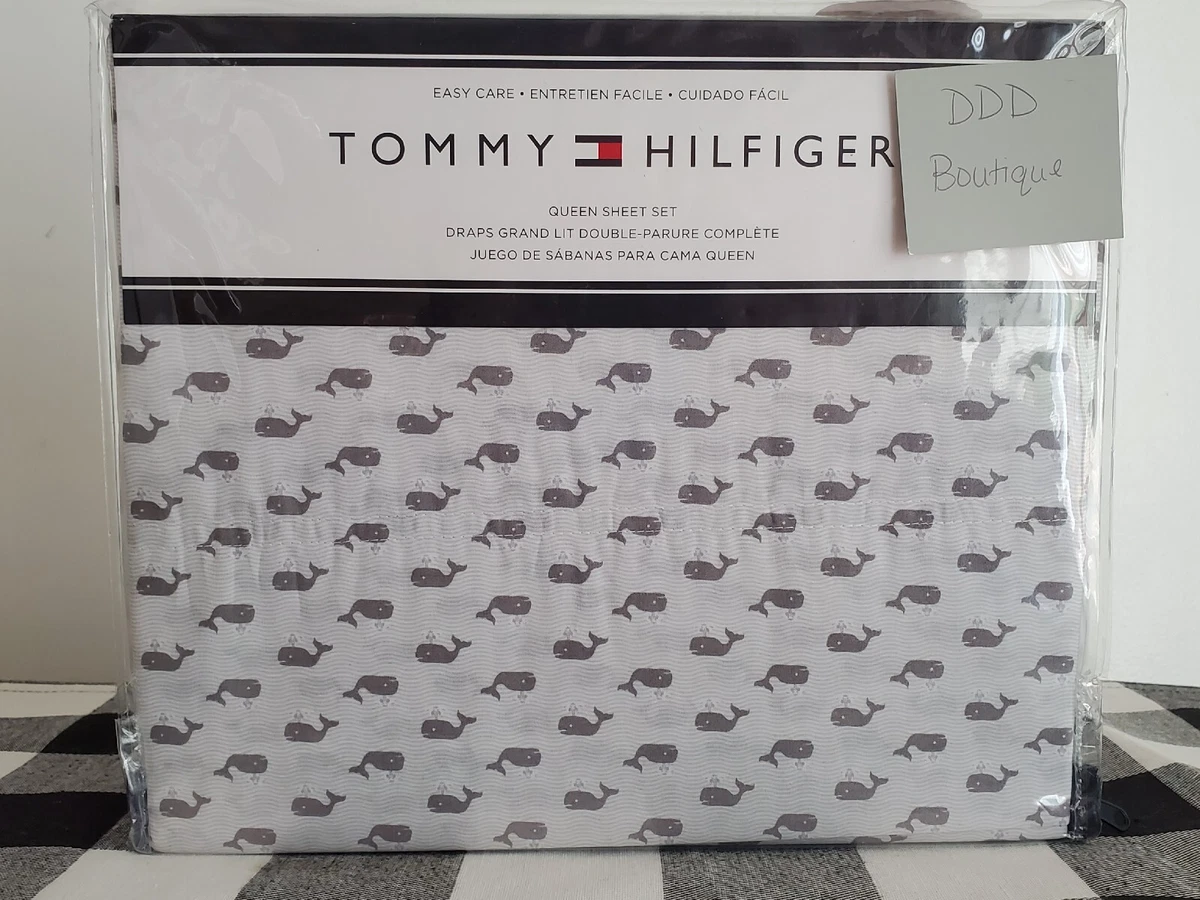 NEW Tommy Hilfiger 4 Pc Queen Size Sheet Set 🐋 Grey and White Care