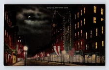 Postcard Connecticut New Haven CT White Way Night Moon Flags 1910s Unposted