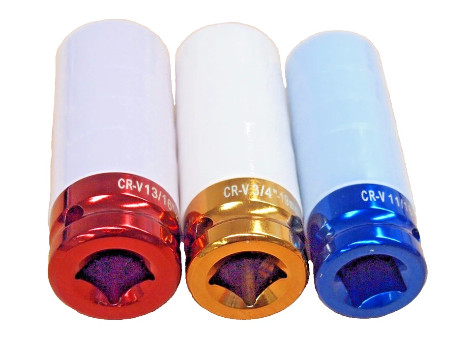 3 PCS 1/2in Dr. Colored Deep Impact Socket Thin Wall 17mm 19mm 21mm Nylon Sleeve - Image 2 of 4