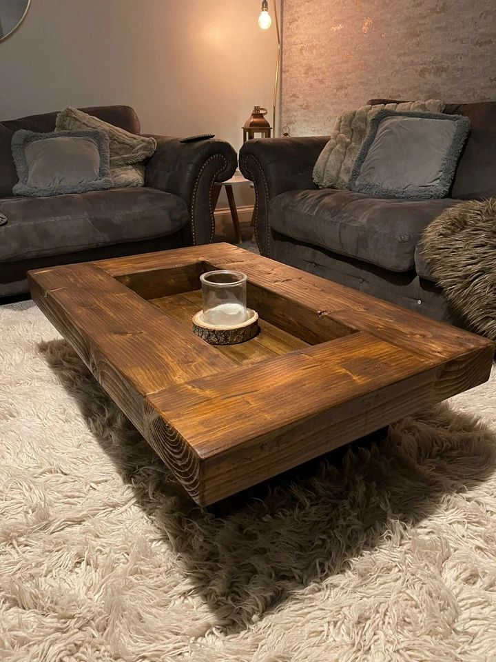 Rustic handmade solid wood sleeper coffee table Xtra Large Xtra wide version  - Image 3 of 4