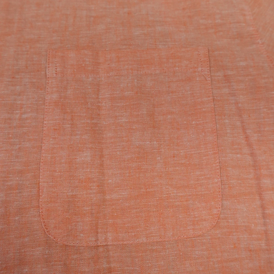 Alan Flusser Shirt Mens M Orange Heather Linen Blend Button Up Casual Pocket - Image 2 of 4