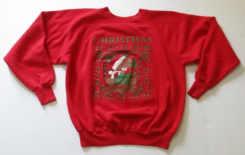 Christmas Peekers Club Teddy Bear Vintage Ultra Sweats Sweatshirt Large 1990's