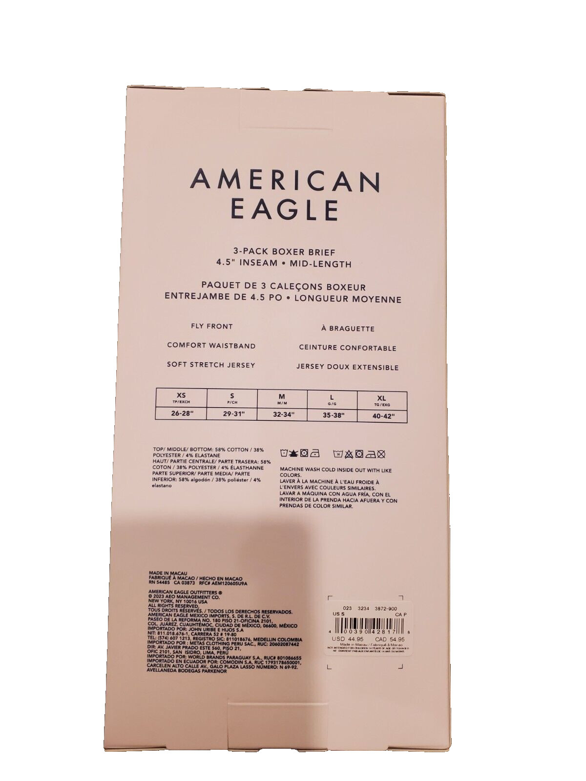 AEO American Eagle Classic Boxer Brief Mid 4.5" Inseam 3 Pack Black Size Small image 4