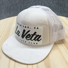 La Veta Trucker Hat Mens White One Size Mesh Snapback Flat Brim Classics Yupoong
