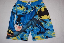 Boys Swim Trunks BATMAN  LOGO Blue Yellow Black SUPERHERO Rear Pocket SIZE 4