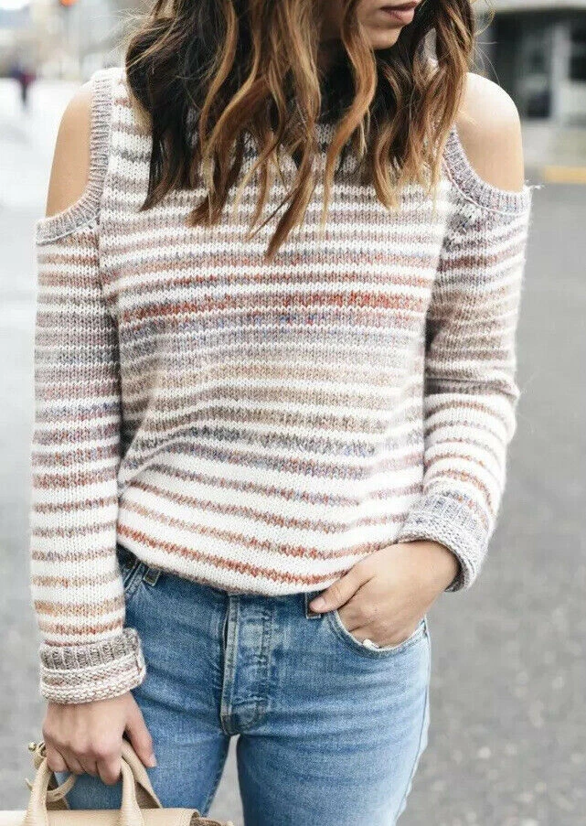 Rebecca Minkoff Page Striped Cold Shoulder Sweater Size Medium Wool Alpaca Blend