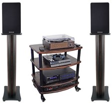 Pair Rockville RockShelf 58D Dark Wood 5.25" Bookshelf Speakers 36" Stands Rack