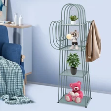 Freestanding Book Shelf 4-Tier Bookshelf Cactus Bookcase Storage Organizer Green