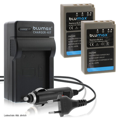 2x Akku + Lader für Olympus BLS-5  BLS-50   OM-D E-M10 Mark III 1100mAh