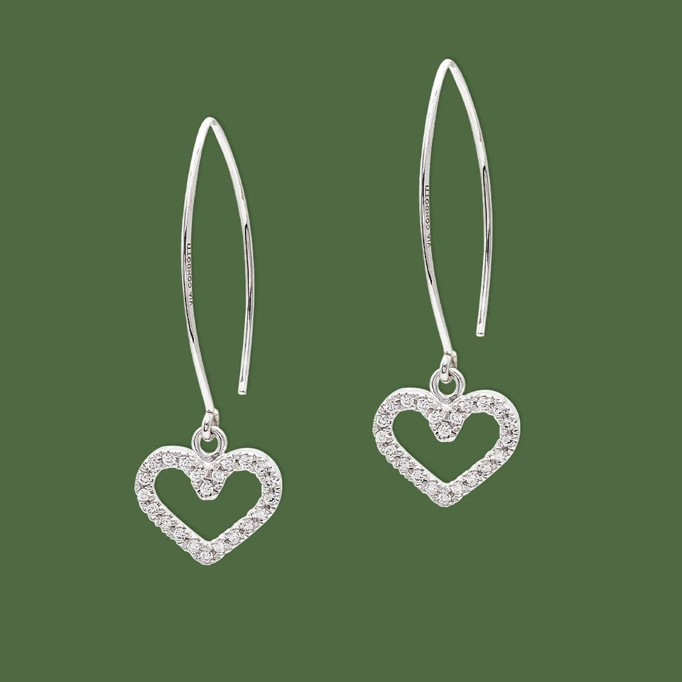 Orecchini a Cuore Pendenti in Argento 925 con Zirconi Brillanti Stile Trendy - Immagine 4 di 4