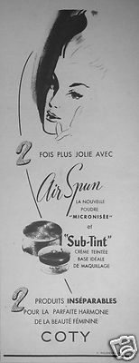 WERBUNG 1948 COTY AIR SPUN LA POWDER MICRONISÉ CREME SUB-TINT - ADVERTISING
