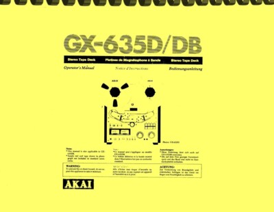 AKAI GX-635D GX-635DB Stereo Tape Deck OWNER'S MANUAL