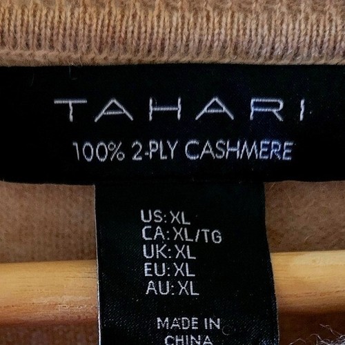 Tahari 2 - Ply 100% Cashmere Taupe Crew Neck Sweater Size XL Preppy Classic - Picture 4 of 4