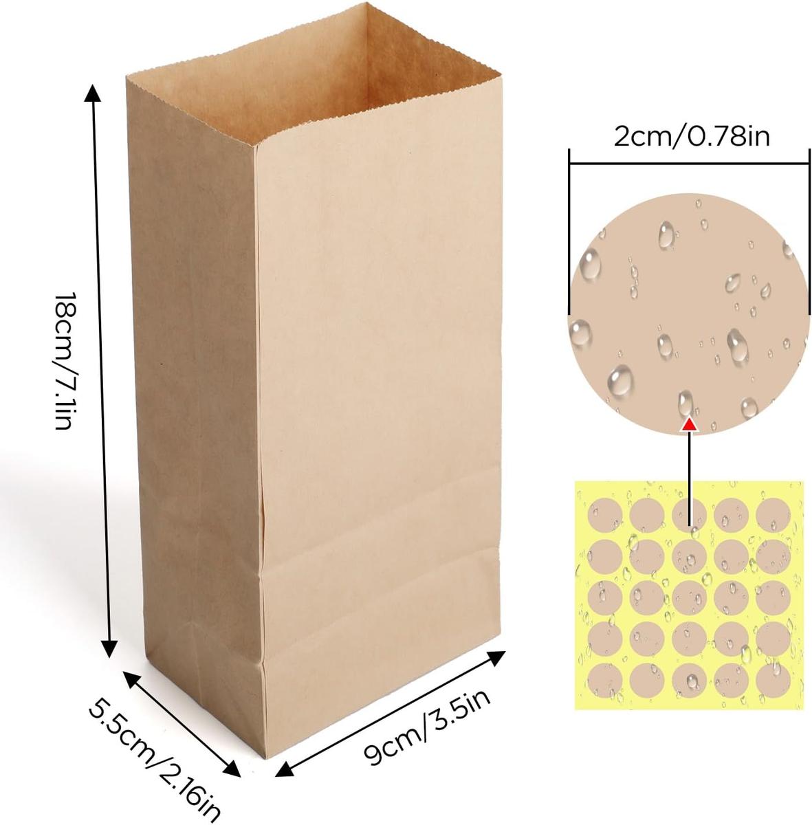 100PCS Brown Paper Bags, 3X5 Inches Small Kraft Paper Bags with