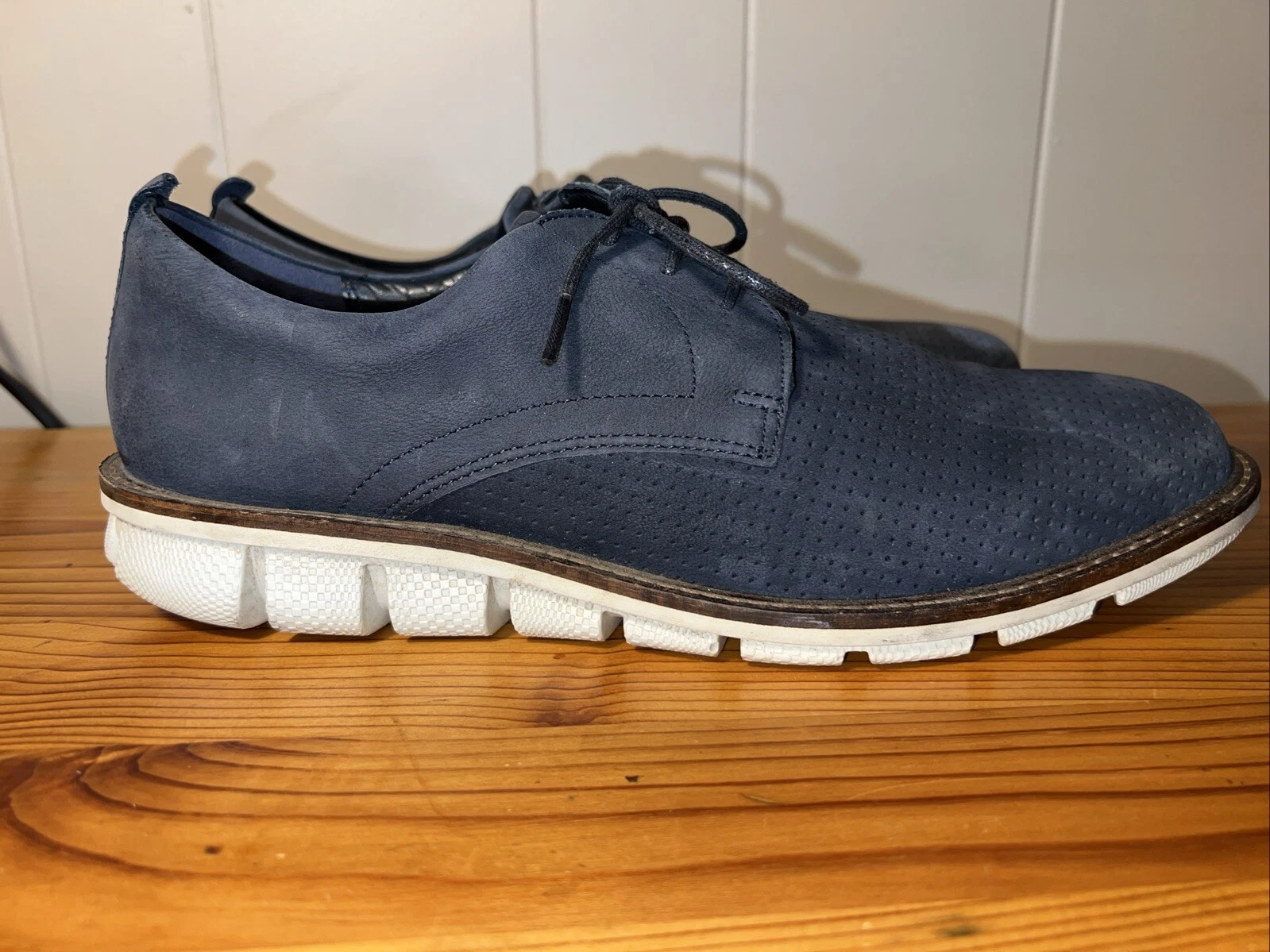 Mocassino Ecco Shoes uomo TG 43 blu pelle scamosciata traforata derby pizzo comodo