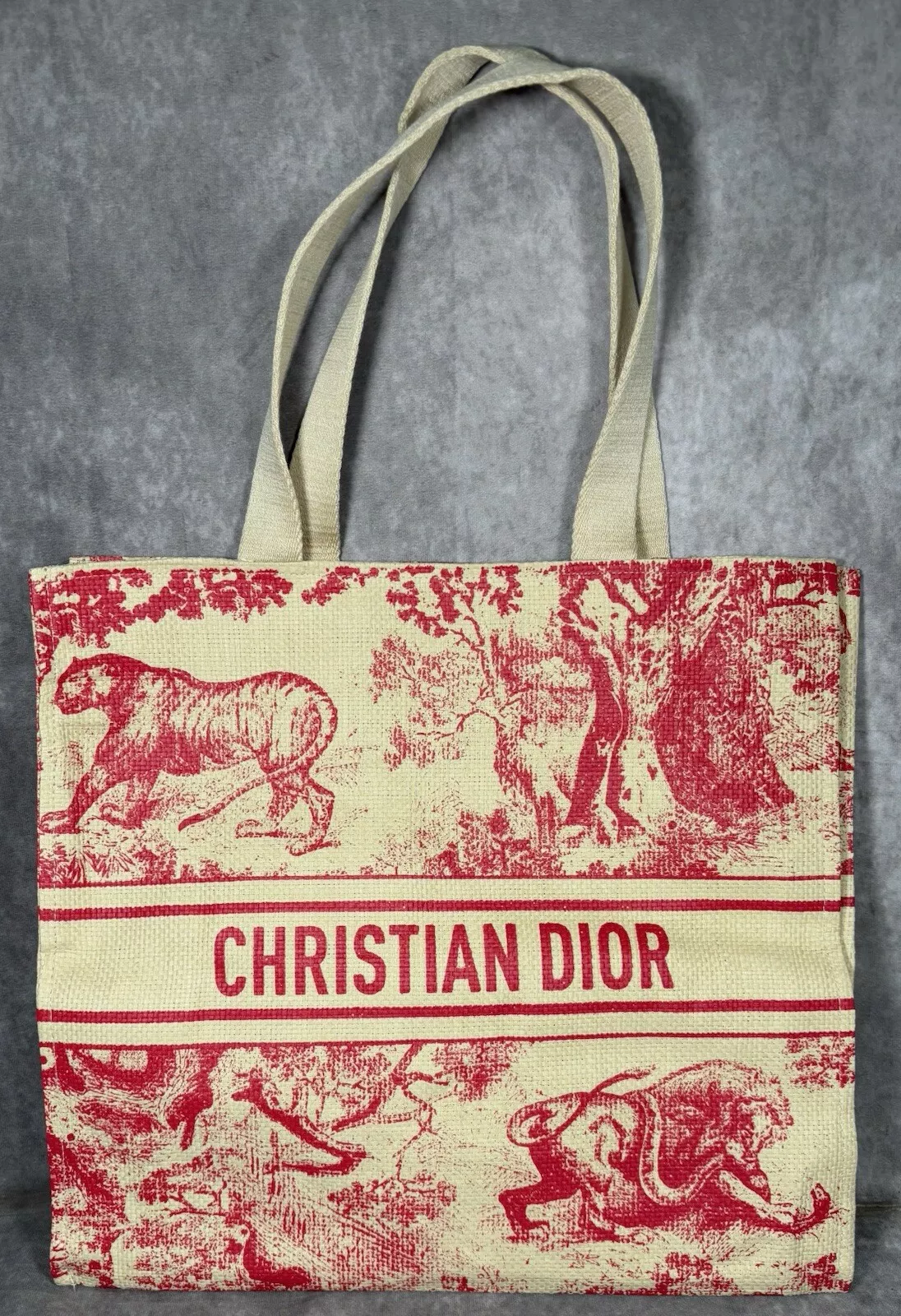 Sac fourre tout CHRISTIAN DIOR Diorviera fourre tout en paille rouge beige