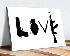 BANKSY LOVE WEAPONS GUNS GRAFFITI CANVAS WALL ART PRINT ARTWORK DEEP FRAMED