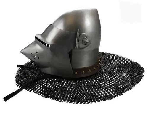 Casco de caballero medieval con cara de cerdo Bascinet Aventail regalo de Navidad calibre 16 - Imagen 2 de 3