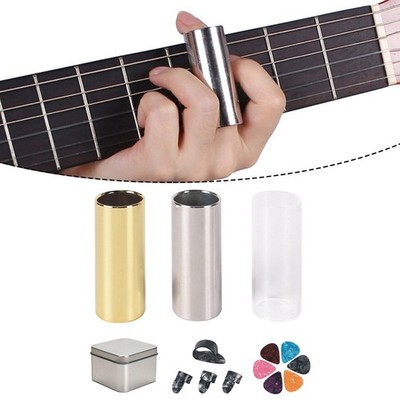 Gitarren-Slide-Plektren-Set mit Acrylglas- und Stahlgleitern für mittlere Harmo