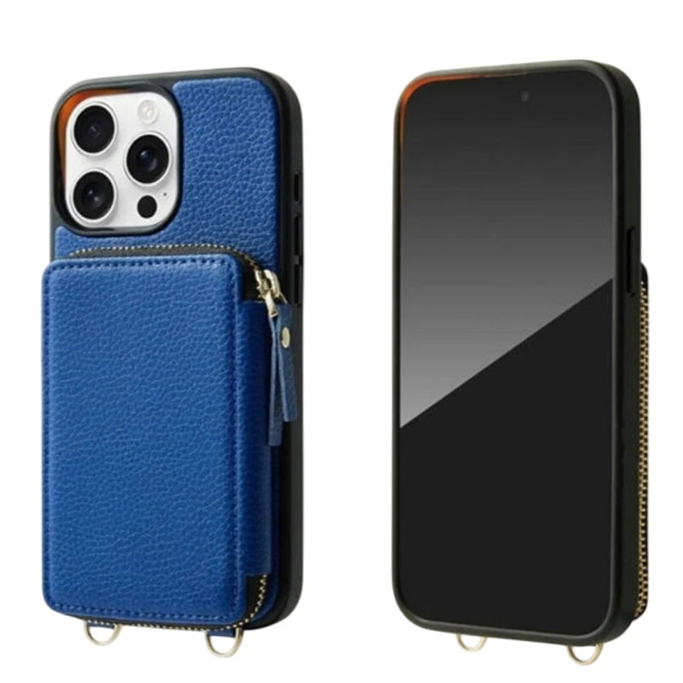 ZVE para iPhone 14 Pro Max Cartera Estuche Bandolera, Cremallera Bloqueo RFID Azul Marino Foto 2 de 4