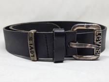 Vintage Levi's Black Leather Belt Size 30 Made in Italy Silver Buckle Men's